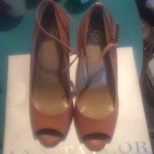 Ann Taylor Leather Peeptoe Wedges. NEVER WORN